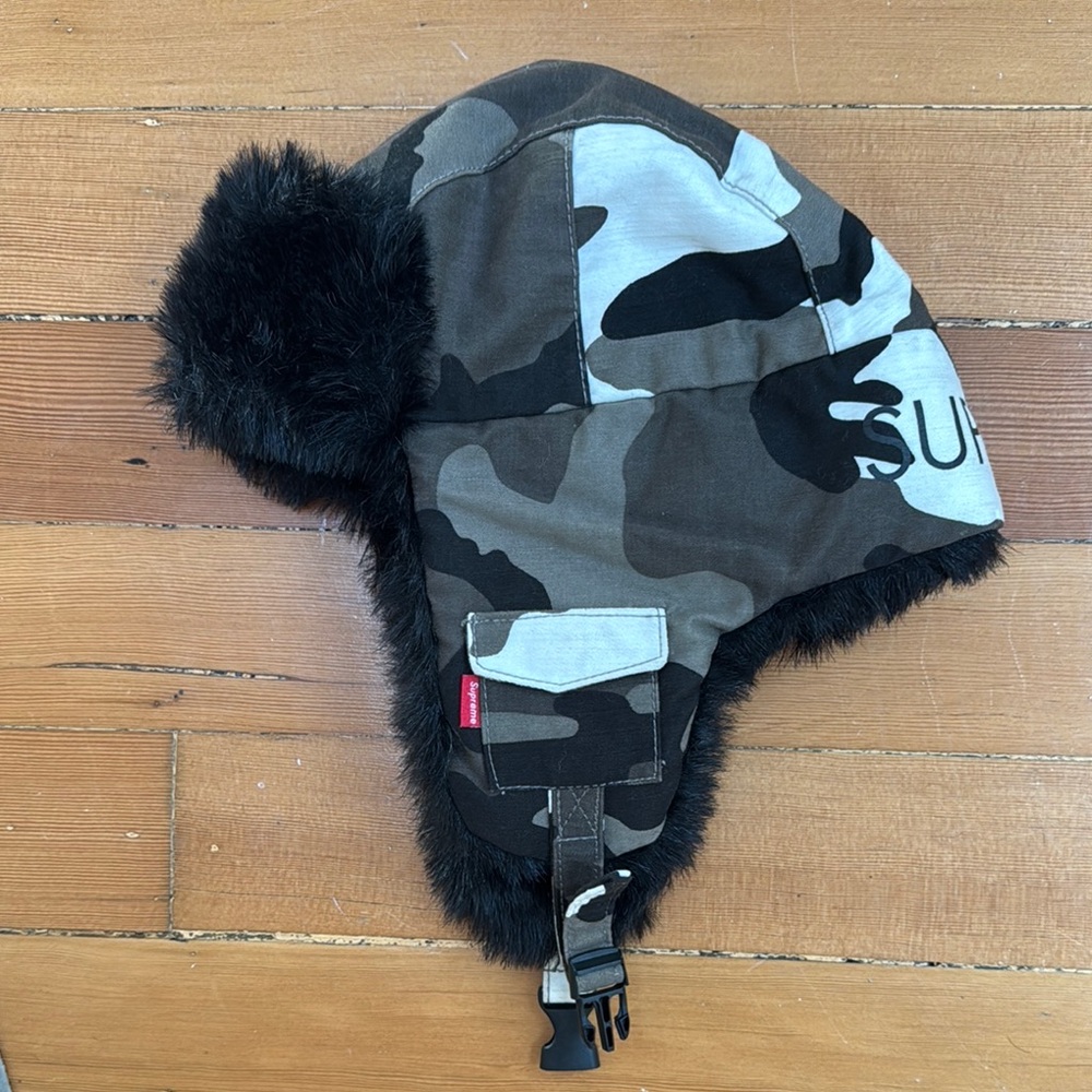 Supreme Camo Hat with Black Fur Trim